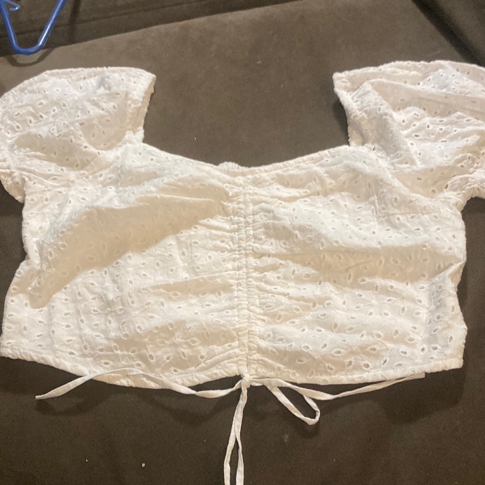 Poof New York white eyelet crop top